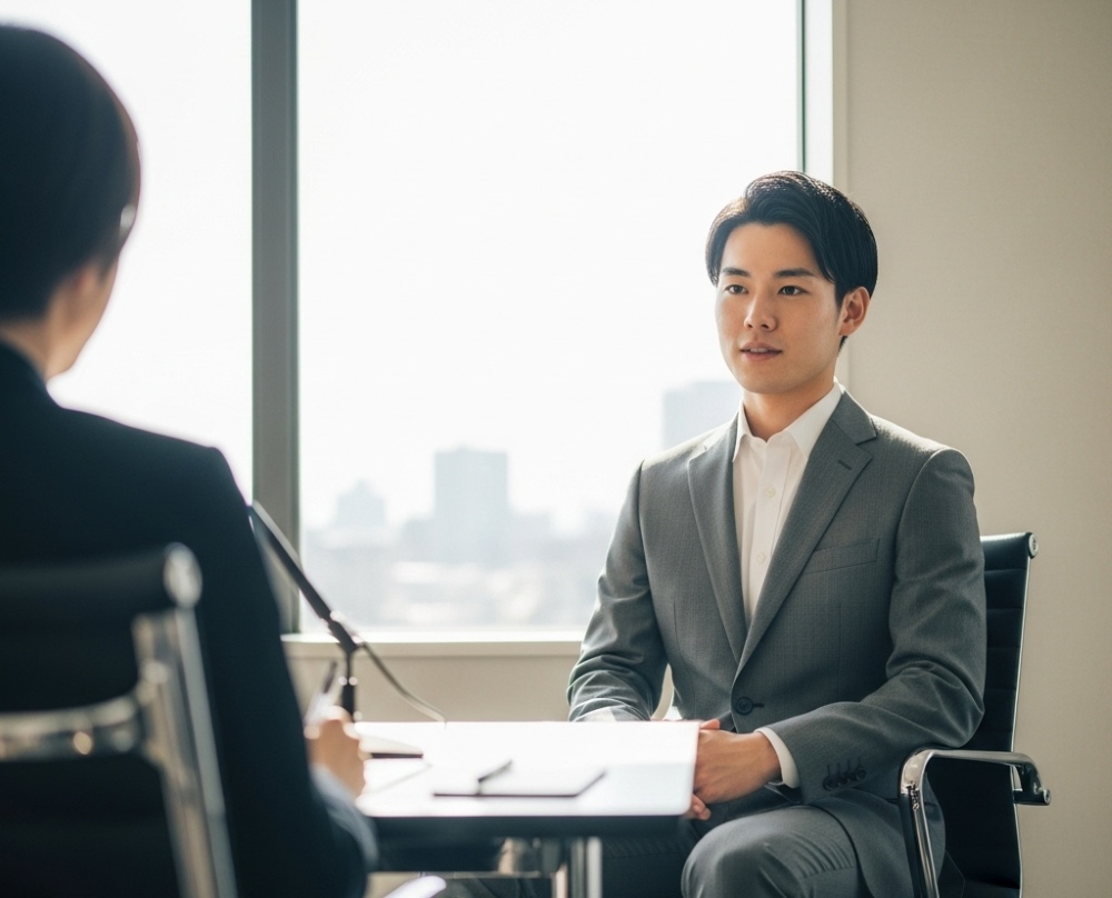 採用面接を受ける男性