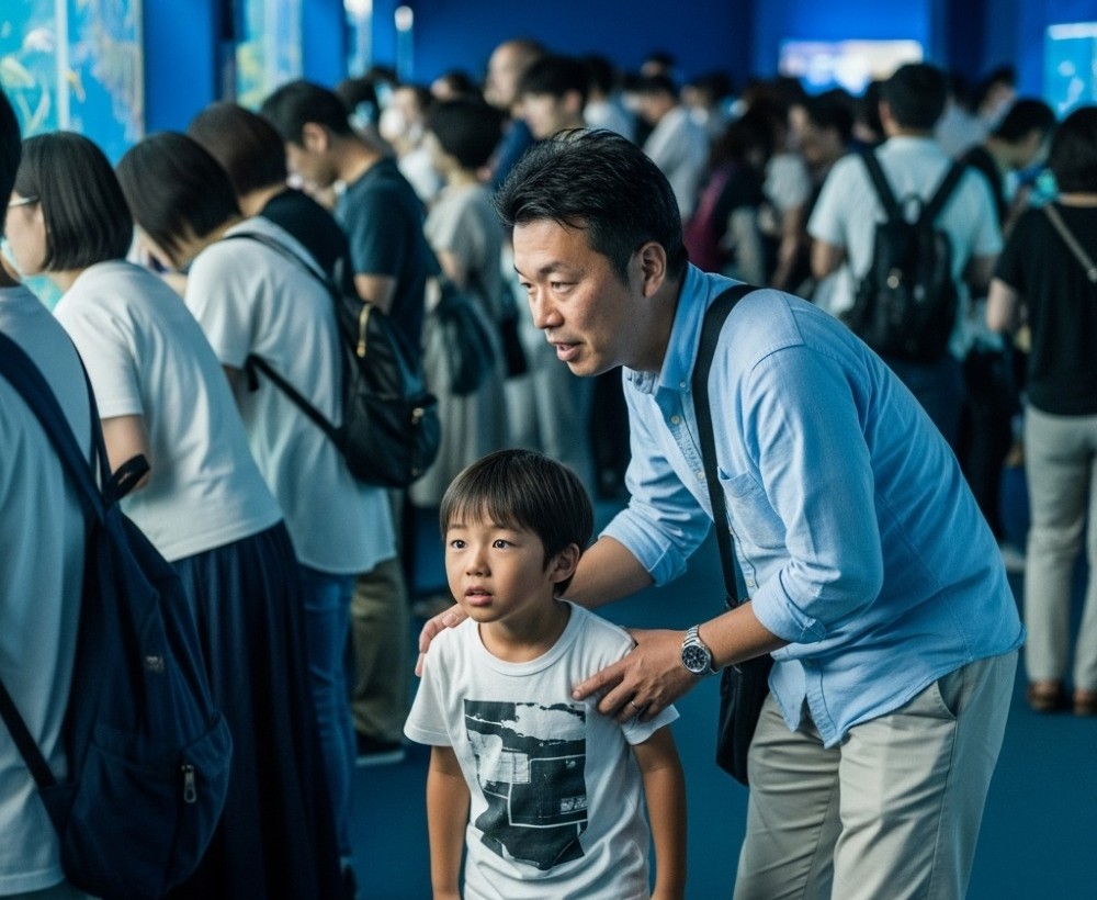 混雑している水族館