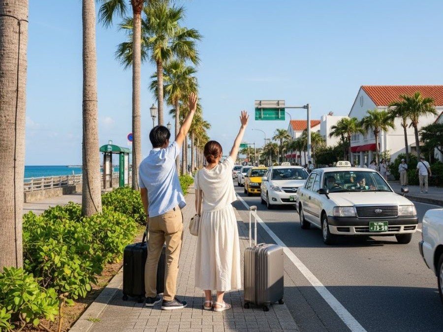 タクシーが捕まらない様子